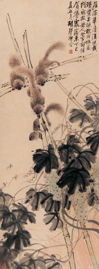 胡剡卿 丁巳（1917年）作 松鼠 立轴